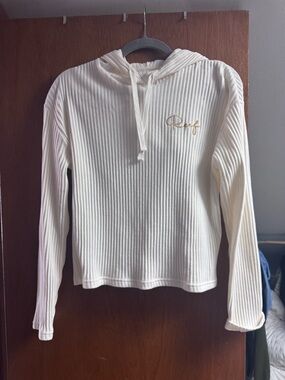 Reef Cream Ribbed Hooded Top with Subtle Gold Accent